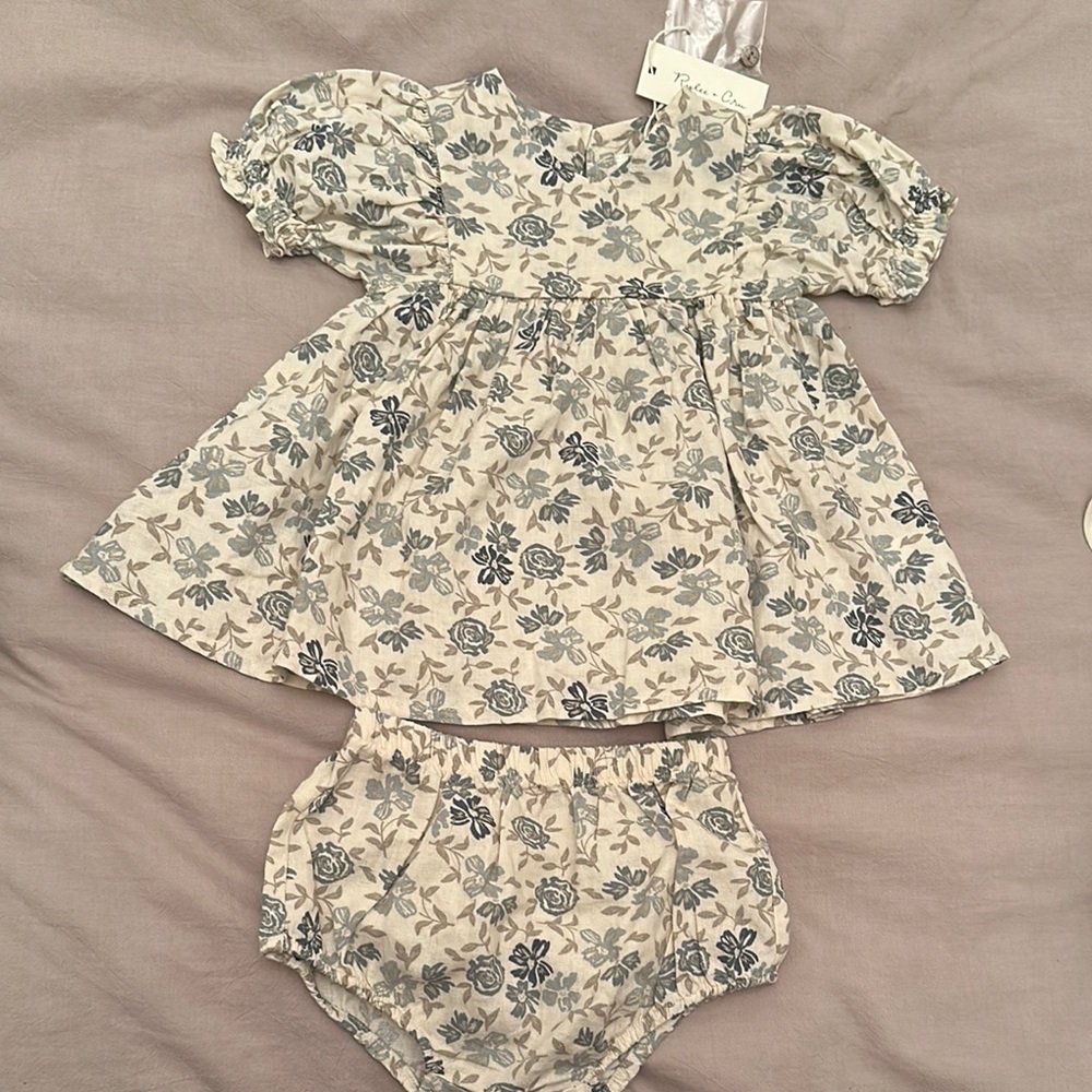 Rylee + Cru Cream and Blue Floral Dress Set
